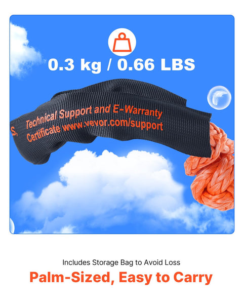 Two Pack 1/2 Inch By 22 Inch Synthetic Soft Shackles With 20 Ton Breaking Strength, lightweight and easy to carry, black and orange.
