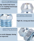 Close-up of fittings from 230 Piece SAE And Metric Grease Fittings Kit for Cars, Tractors, Boats, and Heavy Equipment, showing thread precision and locking mechanism.