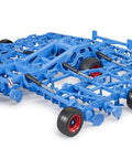 Lemken Koralin 9 Cultivator 1 to 16 Scale Farm Toy in blue with foldable sides and working rollers on a white background.