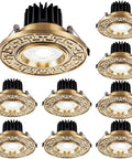 Snag These Premium 9 Pack Led Recessed Lighting Trim Kits featuring ornate gold trim and sleek design for stylish interior illumination.