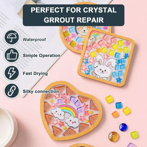 White Quick Dry Crystal Tile Grout Ready To Use Caulking Agent No Water Mixing Ultra Fast Dry For Glass Art Projects DIY Kit