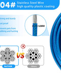 Diagram showing Heavy Duty PVC Coated Steel Dog Tie Out Cable With Beefy Clips For Yard Use 10 15 20 25 30 50 Ft Options features.