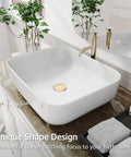 Rectangular Bathroom Vessel Sink, Above Counter Top Mount, Porcelain Ceramic, Glossy White, 19.7 x 15.2 x 5.4 Inches, Thick Glaze Finish