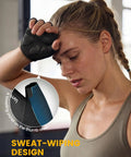 Woman using sweat-wiping feature on Dope Bike Gloves For Men And Women With Anti Slip Shock Absorbing Pad Breathable Lycra Mesh Back For Cycling