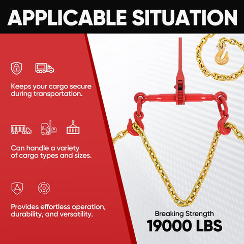 Two Pack Ratchet Chain Load Binder Set With Quarter Inch To Five Sixteenths Inch 12 Foot G80 Heavy Duty Chain 2600 Lbs WLL Binder