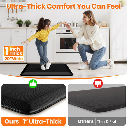 One Inch Thick Kitchen Mat For Floor And Standing Desk Non Slip Waterproof Anti Fatigue Rug For Kitchen Sink And Office Ultra Comfortable 20x32 Black Mat used in kitchen