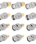 Pro Grade SMA To BNC Adapter Kit 12-Piece 50 Ohm RF Coaxial Connectors, copper and alloy set arranged in three rows