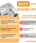 Stainless steel 90-degree pipe elbow, 1/4 in NPT male x 1/4 in NPT female, 2-pack, Amazon brand.