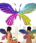 Fairy Wing Balloon Costume Set for Halloween Party and Cosplay displayed as colorful back-attached butterfly wings on a person.