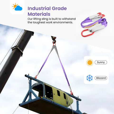 Lifting slings with hooks, purple polyester two-leg bridle sling for cranes and hoists; 3.3 ft, 4409 lb capacity