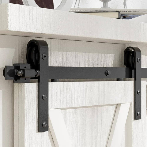 Three Foot Mini Barn Door Hardware Kit For Sliding Single Door In J Shape For Cabinets Wardrobe TV Stand Carbon Steel