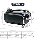 Nema 34 Closed Loop Stepper Motor Three Pack Bundle With Tough As Nails Servo Controller And 60V Power Supply For CNC Routers And 3D Printers Ready To Go, showing specifications and dimensions.