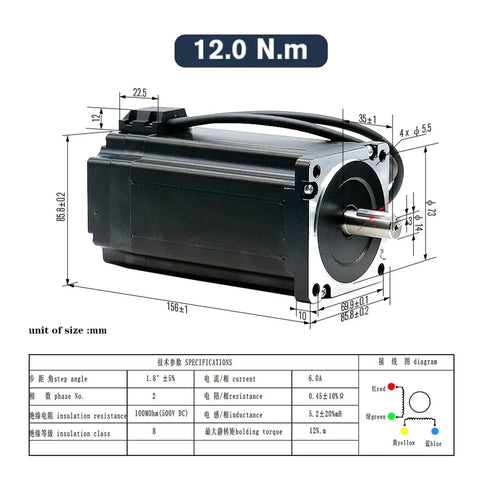 Nema 34 Closed Loop Stepper Motor Three Pack Bundle With Tough As Nails Servo Controller And 60V Power Supply For CNC Routers And 3D Printers Ready To Go, showing specifications and dimensions.