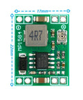 Top view of one module from Six Pack MP1584EN Buck Converter Modules Kit For DIY Electronics, 22x17mm size, visible components