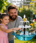 Solar Powered Hanging Bird Bath Fountain For Outdoors Large Blue Bird Bath With Wireless Pump Easy Install for gardens.