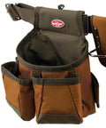 Two Bag Brown Tool Belt With Reinforced Pouch Bottoms, Barrel-Style Pouches, Infinity Belt Fits Up To 52 Inch Waist, Dual Hammer Loops