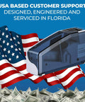 Slick Handheld Money Counter With Ultraviolet And Magnetic Detection For Fast Paced Cash Crunching and Zero Hassle Bill Sorting On The Go Heavy Duty Financial Reader Tool with US flag background and cash.