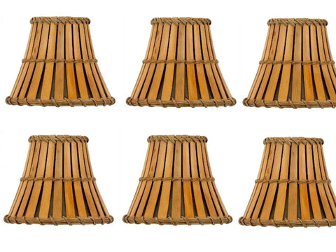 Six Pack Bamboo Style Five Inch Mini Clip On Chandelier Lampshades Set For Small Chandeliers Easy Clip On Replacement Shades Rust Resistant Lightweight Empire Style