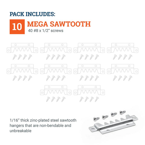 Heavy Duty Sawtooth Picture Hangers Big Pack For Wall Mounting Holds Up To 250 Pounds Includes Ten Hangers And Forty Screws