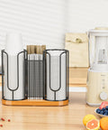Cup And Lids Holder With Wooden Base For Disposable Cups Straws Organizer And Dispenser On Countertop Coffee Station Bar