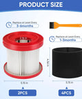Two Pack 49-90-1900 Wet Dry Vacuum Filter Kit For Cordless M18 Vac 0780-20 0880-20 with size details and cleaning brush