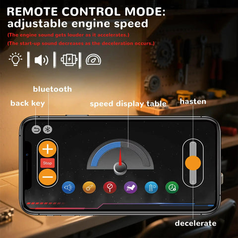 App interface for Aircraft Engine Building Kit With App Control Lighted Dope Mini Turbojet Model Featuring 564 Plus Pieces With remote control displayed on smartphone.