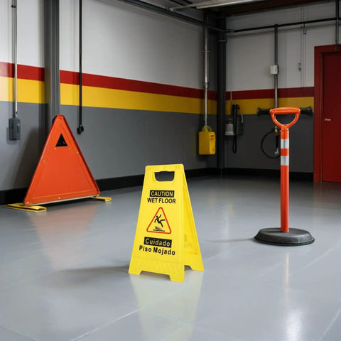 Two Pack Double Sided Folding Wet Floor Caution Signs Bright Yellow A Frame Stands Slip Hazard Markers Heavy Duty Shop Safety Gear For Retail Stores Job Sites Ready Setup