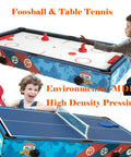 Four Foot All In One Game Table With Pool Billiards Air Hockey Soccer Foosball Table Tennis And Basketball Slam Dunk Station kids playing foosball and table tennis