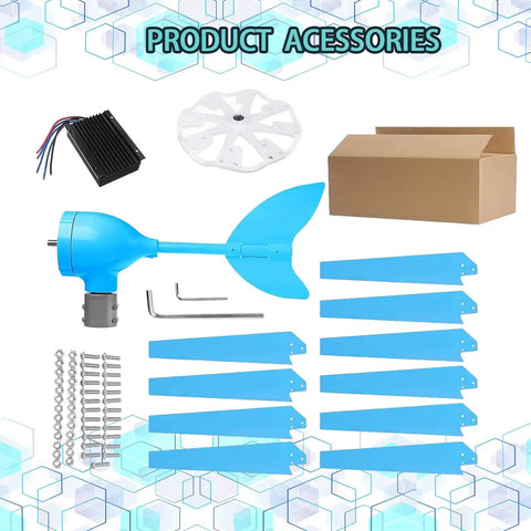 High Output Wind Turbine Generator Kit 20000W 12V 24V 48V With Eight Or Ten Blade Fan For Home And Travel Off Grid Solar Hybrid Power System Durable All Weather Build With Corrosion Resistant Nylon Blades And Die Cast Aluminum Fuselage components laid out