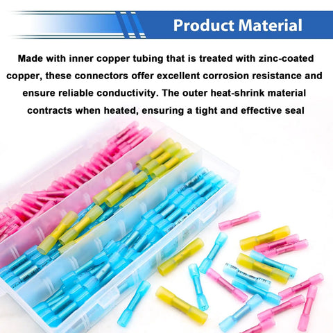 100 Pieces Heat Shrink Butt Connectors With Crimping Tool Set 22 10 AWG in assorted colors in plastic box