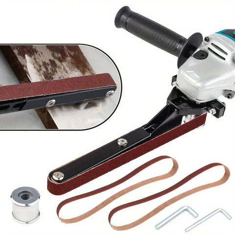 Heavy Duty Belt Sander Attachment Bracket Compatible With 100Mm And 125Mm Angle Grinders featuring abrasive belt and steel frame.
