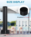 Heavy Duty Patio Umbrella Base Mount For 1 To 1.8 Inch Poles, dimension details with screw set, ideal for decks and concrete.