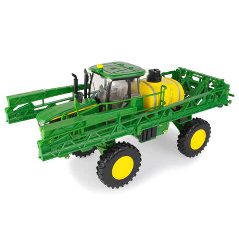 One Sixteen Scale Self Propelled Sprayer Toy That Feels Like The Real Deal With Functional Water Sprayer Lights And Sounds Boom Arms Span Forty Five Inches Realistic Farm Machine For Kids Ages Five And Up in green with extended boom arms and large wheels.