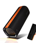 Boom Out Loud Party Bluetooth Speaker 50W Power, Waterproof Portable Wireless Audio, 26 Hour Playtime For Outdoor Ragers Sync Up To 100 Units Super Cool Design with black and orange finish.