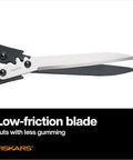 Close-up of 23 Inch Hedge Shears With PowerGear2 Technology showcasing non-stick low-friction blade for smooth cutting.