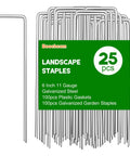 Heavy Duty 6 Inch Garden Staples, 11 Gauge, 25 Pack, Galvanized U-Shaped Ground Nails for landscaping projects