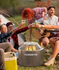 Group around fire pit with 15 Inch Stainless Steel Fire Pit Spark Screen With Detachable Mesh Smokeless Shield And Grill Function