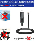 Badass 12V Car Charger With DC Power Cord And Eleven Swappable Plugs For GPS Camera Bluetooth Speaker Shaver Fan And Vehicle Gadgets Hella Versatile Universal Adapter For Any Ride You Own warning against using over 120W products.