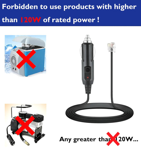Badass 12V Car Charger With DC Power Cord And Eleven Swappable Plugs For GPS Camera Bluetooth Speaker Shaver Fan And Vehicle Gadgets Hella Versatile Universal Adapter For Any Ride You Own warning against using over 120W products.