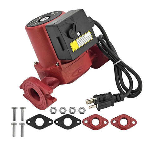 Heavy Duty Hot Water Circulator Pump Compatible With Grundfos Ups50 60F Featuring Solid Cast Iron Housing And Three Speed Motor, red cast iron frame with electrical wiring.