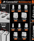 Mini-Fit Jr Crimping Kit Pro Grade with 12 connector types shown, including 2-10 pin Molex 4.2mm, male and female connectors, and terminals.