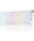 Dope Tri Mode Wireless Mechanical Keyboard With Hot Swappable Prelubed Coconut Switches Gasket Mount Rgb Lighting Cnc Knob And White Contour Build showcasing vibrant RGB backlighting and sleek design.
