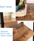Detail of Industrial Style Four Tier Floor Bookshelf And Plant Stand With Dope Space Saving Trapezoid Design In Brown