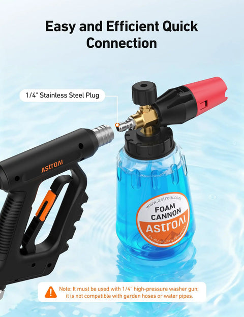 Foam Cannon For Pressure Washer With Wide Neck And Adjustable Nozzle Snow Foam Blaster For Car Wash 1/4 Inch Quick Connector