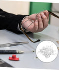 Person repairing rimless glasses using Metal Eyeglass Screw Washers Set, 200 Pcs Rimless Glasses Gaskets and Frame Tighteners