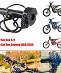 Imitation Carbon Fiber Throttle Handle Kit With Quick Twist Grips And Cable For Electric Dirt Bikes Plug And Play Compatible With Sur Ron X Series X160 X260 Light Bee, showing carbon fiber texture and wiring.