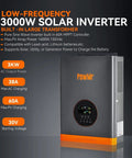 3000W 24V Low-Frequency Pure Sine Inverter with Plug-And-Play Built-In 60A MPPT, 9000W Peak, front view showing display