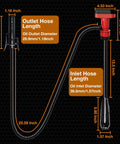 Cordless Fuel Transfer Pump With Auto Stop Portable Spill Free Quick Fill For Fuel Transfer Works With DeWalt 20V And Milwaukee M18 Batteries Great For Lifting Drums And On The Go. Hose size diagram with 25.59 inch inlet and outlet lengths