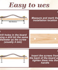 Instruction guide for mounting 4 Pack Leather Cabinet Handles With Screws on wood surface, showing step-by-step installation process.