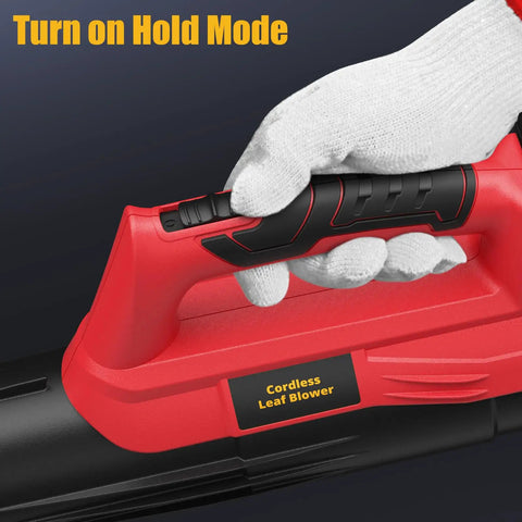 Cordless Leaf Blower With 18V Battery Compatibility 450 CFM Airflow And 130 MPH Speed Copper Motor Handheld Yard Cleanup Tool Dope Performance Battery Not Included Red handle view